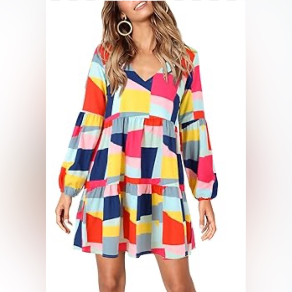 Colorful Long Sleeve Patchwork Dress